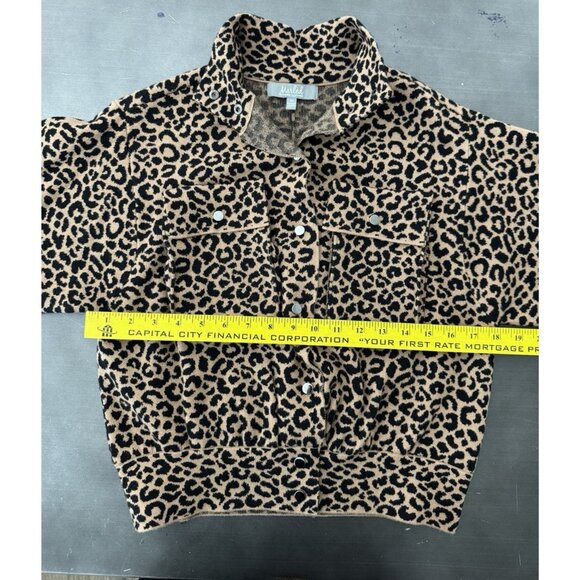 Marled Cheetah Crop Jacket Brown Animal Print Snap Button Moto Stretch Shacket - Picture 7 of 9